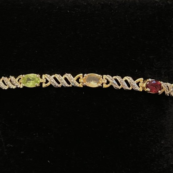 Multi-colored Gemstone & SilverTennis Bracelet, 8" - Picture 3 of 14